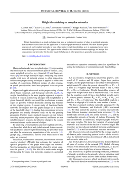 PHYSICAL REVIEW E 98, 042304 (2018) Weight Thresholding on Complex Networks