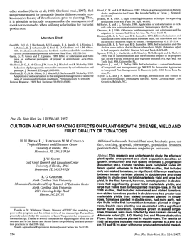 Cultigen and Plant Spacing Effects on Plant Growth, Disease, Yield and Fruit Quality of Tomatoes