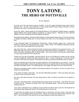 Tony Latone: the Hero of Pottsville