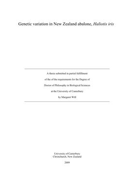 Genetic Variation in New Zealand Abalone, Haliotis Iris