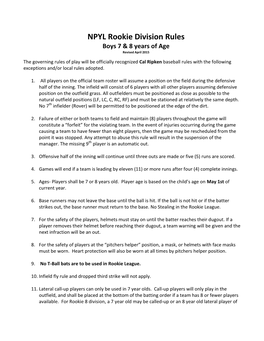 NPYL Rookie Division Rules Boys 7 & 8 Years of Age Revised April 2015