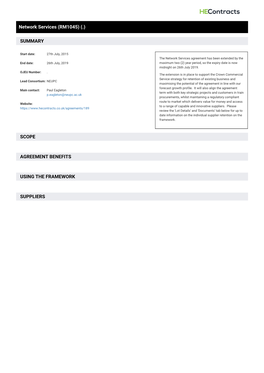 Network Services (RM1045) (.) SUMMARY SCOPE AGREEMENT