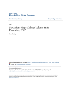 News from Hope College, Volume 39.3: December, 2007 Hope College