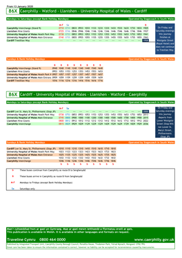 86X Cardiff - University Hospital of Wales - Llanishen - Watford - Caerphilly