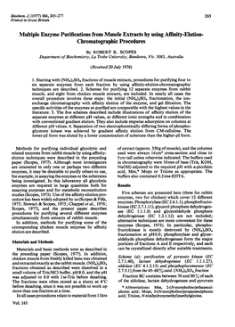 Multiple Enzyme Purifications from Muscle Extracts by Using Affinity-Elution- Chromatographic Procedures