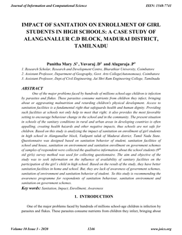 Impact of Sanitation on Enrollment of Girl Students in High Schools: a Case Study of Alanganallur C.D Block, Madurai District, Tamilnadu