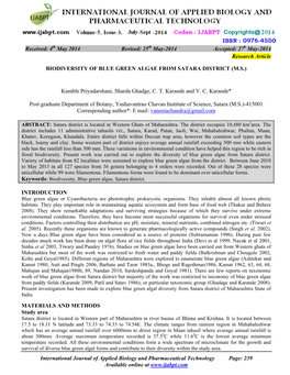 Biodiversity of Blue Green Algae from Satara District (M.S.)