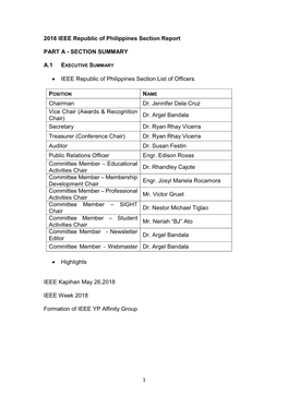 1 2018 IEEE Republic of Philippines Section Report PART A