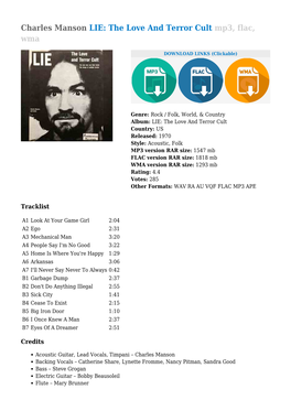 Charles Manson LIE: the Love and Terror Cult Mp3, Flac, Wma