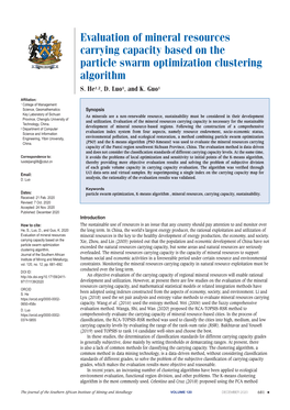 Evaluation of Mineral Resources Carrying Capacity Based on the Particle Swarm Optimization Clustering Algorithm S