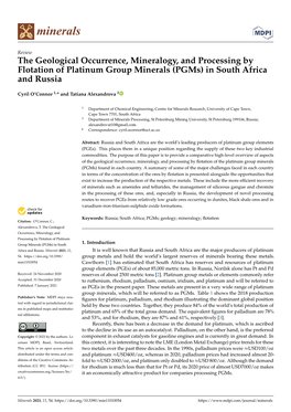 The Geological Occurrence, Mineralogy, and Processing by Flotation of Platinum Group Minerals (Pgms) in South Africa and Russia