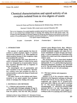 Chemical Characterization and Opioid Activity of an Exorphin Isolated from in Vivo Digests of Casein