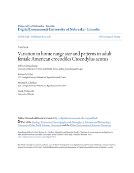 Variation in Home Range Size and Patterns in Adult Female American Crocodiles Crocodylus Acutus Jeffrey S