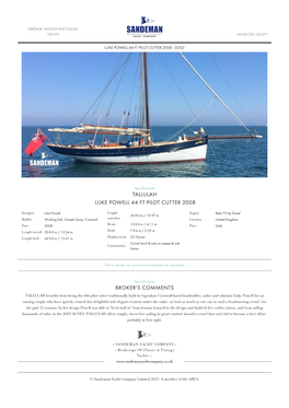 Luke Powell 44 Ft Pilot Cutter 2008 - Sold