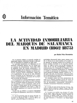 La Actividad Inmobiliaria Del Marqués De Salamanca En Madrid