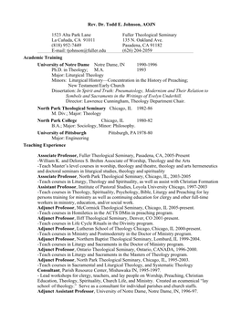 Rev. Dr. Todd E. Johnson, AOJN 1523 Alta Park Lane Fuller Theological Seminary La Cañada, CA 91011 135 N. Oakland Ave. (818)