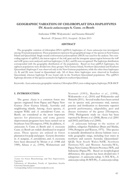 GEOGRAPHIC VARIATION of CHLOROPLAST DNA HAPLOTYPES in Acacia Aulacocarpa A. Cunn. Ex Benth