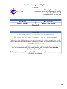 Automated Scanning Vulnerability Report