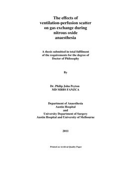 The Effects of Ventilation-Perfusion Scatter on Gas Exchange During Nitrous Oxide Anaesthesia