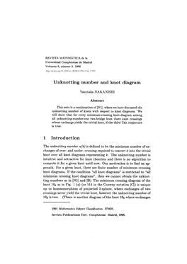 Unknotting Number and Knot Diagram 1 Introduction