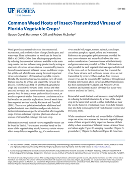 Common Weed Hosts of Insect-Transmitted Viruses of Florida Vegetable Crops1 Gaurav Goyal, Harsimran K