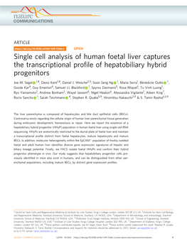 Single Cell Analysis of Human Foetal Liver Captures the Transcriptional Proﬁle of Hepatobiliary Hybrid Progenitors