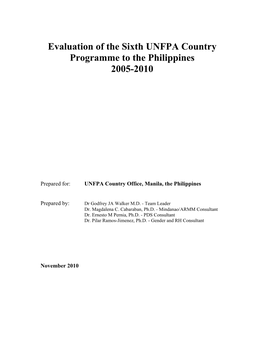 Evaluation of the Sixth UNFPA Country Programme to the Philippines 2005-2010