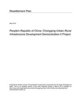 Resettlement Plan People's Republic of China: Chongqing Urban–Rural