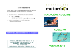 Natación Adultos Aquagym Verano 2018