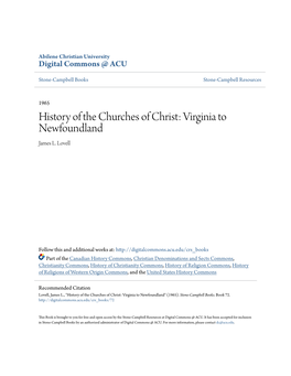 History of the Churches of Christ: Virginia to Newfoundland James L