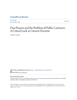 Due Process and the Problem of Public Contracts: a Critical Look at Current Doctrine Zachary D