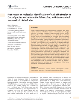 JOURNAL of NEMATOLOGY First Report on Molecular Identification Of