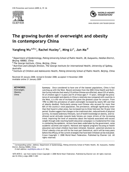 The Growing Burden of Overweight and Obesity in Contemporary China