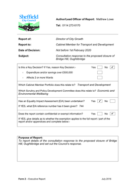 Proposed Closure of Bridge Hill, Oughtibridge