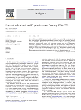 Economic, Educational, and IQ Gains in Eastern Germany 1990–2006