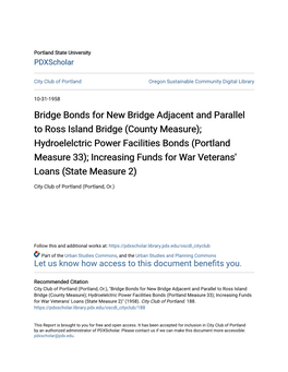 County Measure); Hydroelelctric Power Facilities Bonds (Portland Measure 33); Increasing Funds for War Veterans' Loans (State Measure 2
