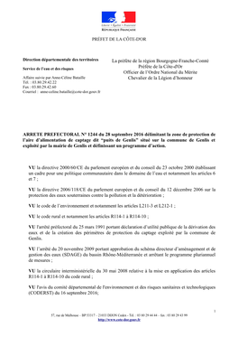 Genlis” Situé Sur La Commune De Genlis Et Exploité Par La Mairie De Genlis Et Définissant Un Programme D’Action