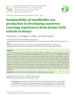 Sustainability of Smallholder Tea Production in Developing Countries: Learning Experiences from Farmer Field Schools in Kenya