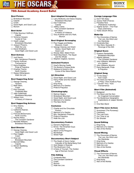 78Th Annual Academy Award Ballot