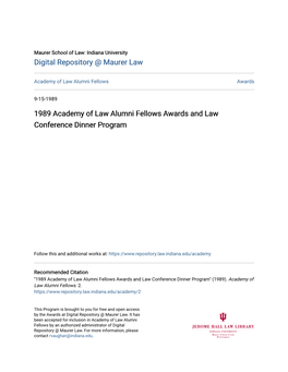 1989 Academy of Law Alumni Fellows Awards and Law Conference Dinner Program