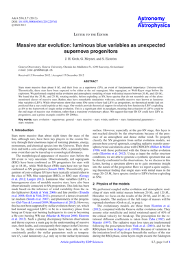 Massive Star Evolution: Luminous Blue Variables As Unexpected Supernova Progenitors