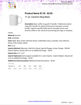 2.05 11 Oz. Ceramic Mug Basic