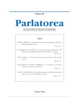 Volume III Parlatorea Rivista Aperiodica Del Laboratorio Di Fitogeografia Dipartimento Di Biologia Vegetale Dell’Università Di Firenze