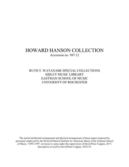 HOWARD HANSON COLLECTION Accession No
