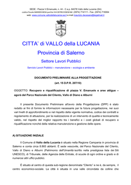 CITTA' Di VALLO Della LUCANIA Provincia Di Salerno