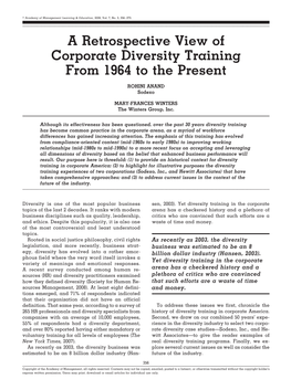 A Retrospective View of Corporate Diversity Training from 1964 to the Present