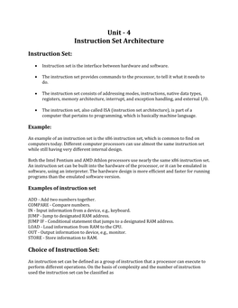 Unit - 4 Instruction Set Architecture