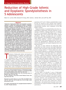 Reduction of High-Grade Isthmic and Dysplastic Spondylolisthesis in 5 Adolescents Baron S