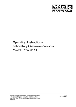 Operating Instructions Laboratory Glassware Washer Model PLW 6111