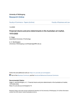 Financial Returns and Price Determinants in the Australian Art Market, 1973-2003